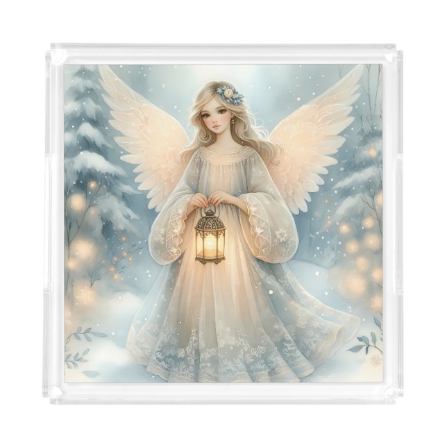 Celestial Winter Angel Lantern of Grace Acrylic Tray (Front)