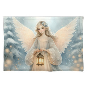 Celestial Winter Angel Lantern of Grace Cloth Placemat
