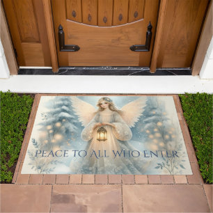 Celestial Winter Angel Lantern of Grace Doormat