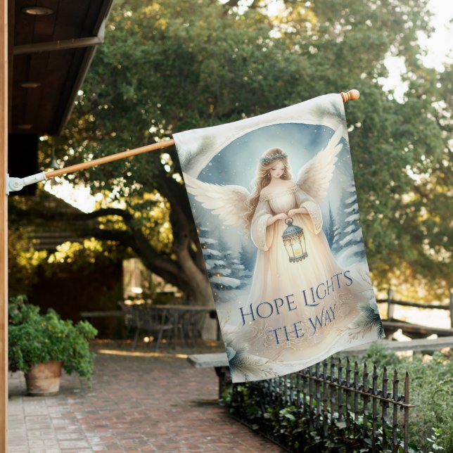 Celestial Winter Angel Lantern of Grace House Flag (In SItu)