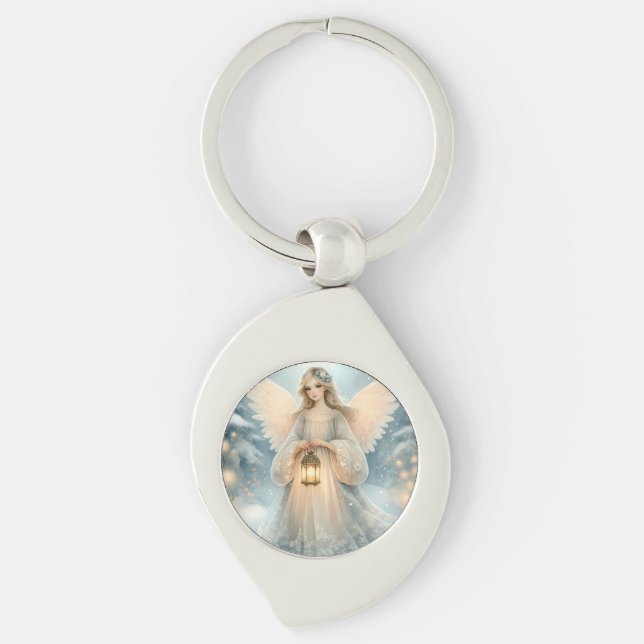 Celestial Winter Angel Lantern of Grace Keychain (Front)