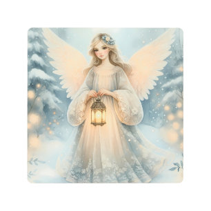 Celestial Winter Angel Lantern of Grace Metal Print