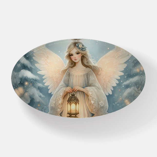 Celestial Winter Angel Lantern of Grace Paperweight (Front)
