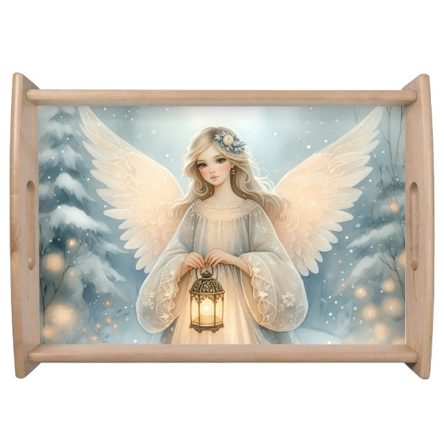 Celestial Winter Angel Lantern of Grace Serving Tray (Front)