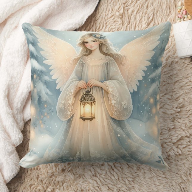 Celestial Winter Angel Lantern of Grace Throw Pillow (Blanket)
