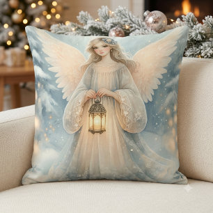 Celestial Winter Angel Lantern of Grace Throw Pillow
