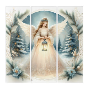 Celestial Winter Angel Lantern of Grace Triptych