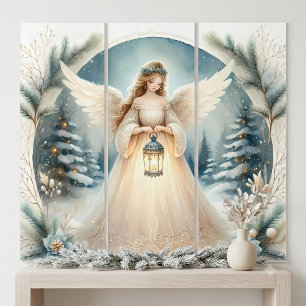 Celestial Winter Angel Lantern of Grace Triptych