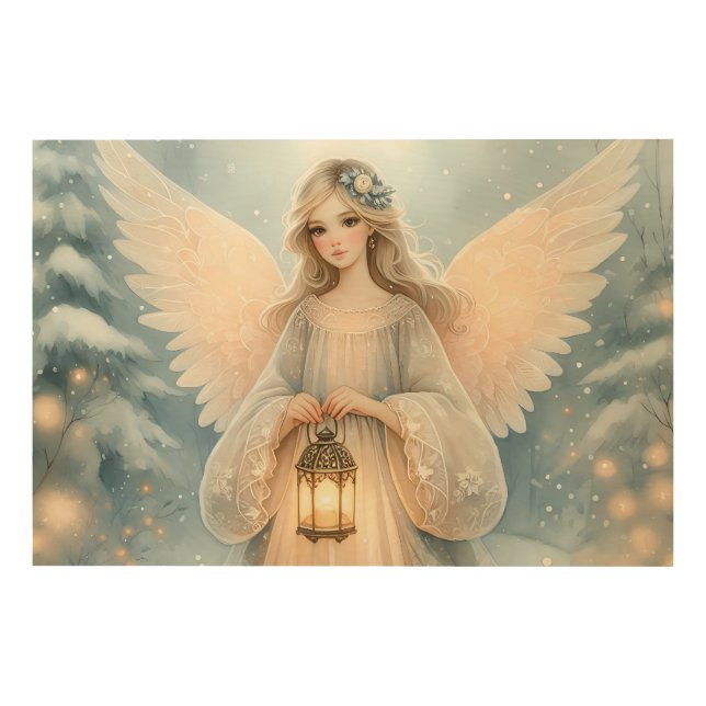 Celestial Winter Angel Lantern of Grace Wood Wall Art (Front)