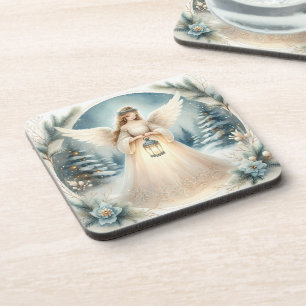 Celestial Winter Angel Lantern of Hope Beverage Coaster