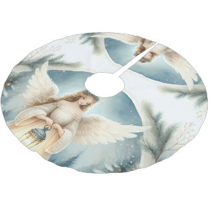 Celestial Winter Angel Lantern of Hope Brushed Polyester Tree Skirt