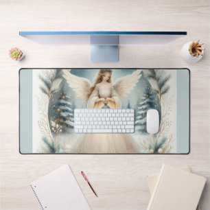 Celestial Winter Angel Lantern of Hope Desk Mat