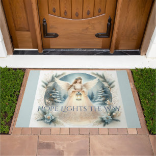 Celestial Winter Angel Lantern of Hope Doormat
