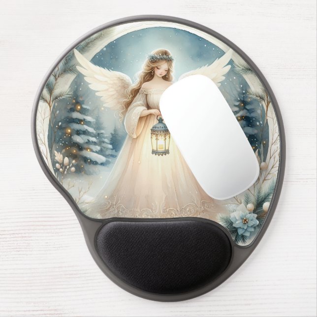 Celestial Winter Angel Lantern of Hope Gel Mouse Pad (Left Side)