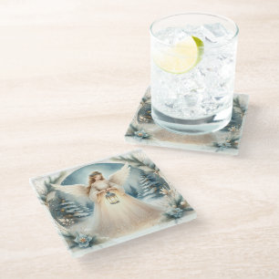 Celestial Winter Angel Lantern of Hope Glass Coaster