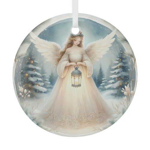 Celestial Winter Angel Lantern of Hope Glass Ornament