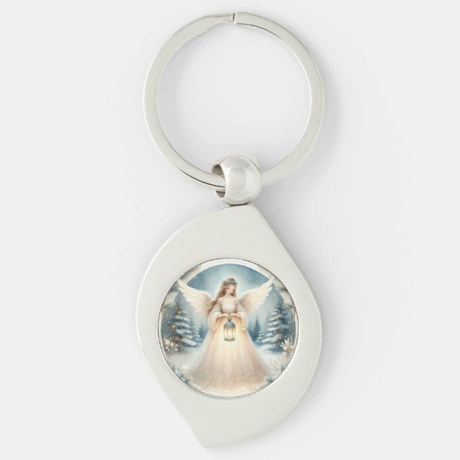 Celestial Winter Angel Lantern of Hope Keychain (Front)