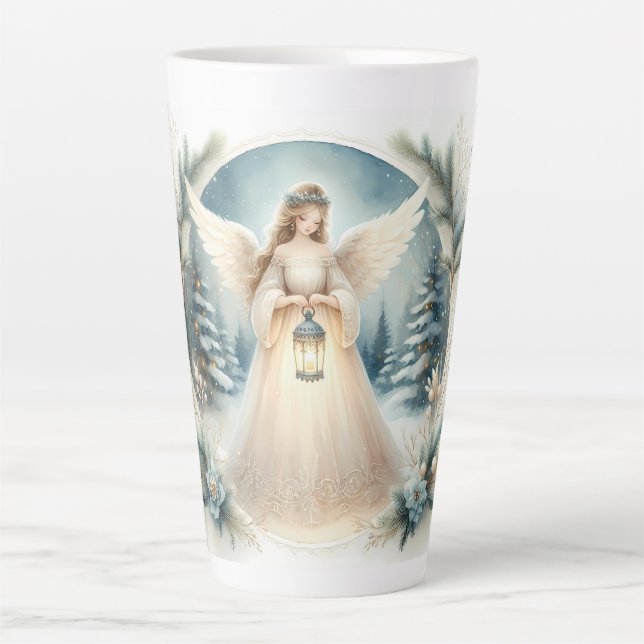 Celestial Winter Angel Lantern of Hope Latte Mug (Front)
