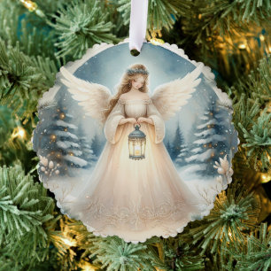 Celestial Winter Angel Lantern of Hope Ornament Card