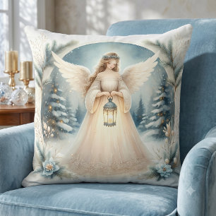 Celestial Winter Angel Lantern of Hope Throw Pillow