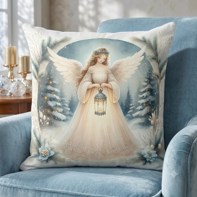 Celestial Winter Angel Lantern of Hope Throw Pillow (Celestial Winter Angel Lantern of Hope Throw Pillow)