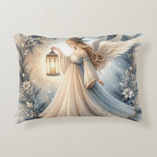 Celestial Winter Angel Lantern of Peace Accent Pillow (Front)
