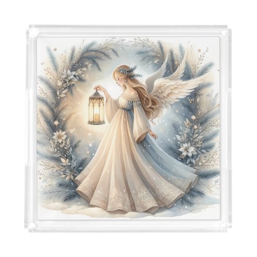 Celestial Winter Angel Lantern of Peace Acrylic Tray