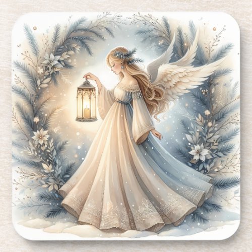 Celestial Winter Angel Lantern of Peace Beverage Coaster