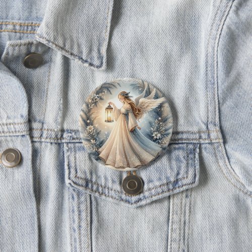 Celestial Winter Angel Lantern of Peace Button