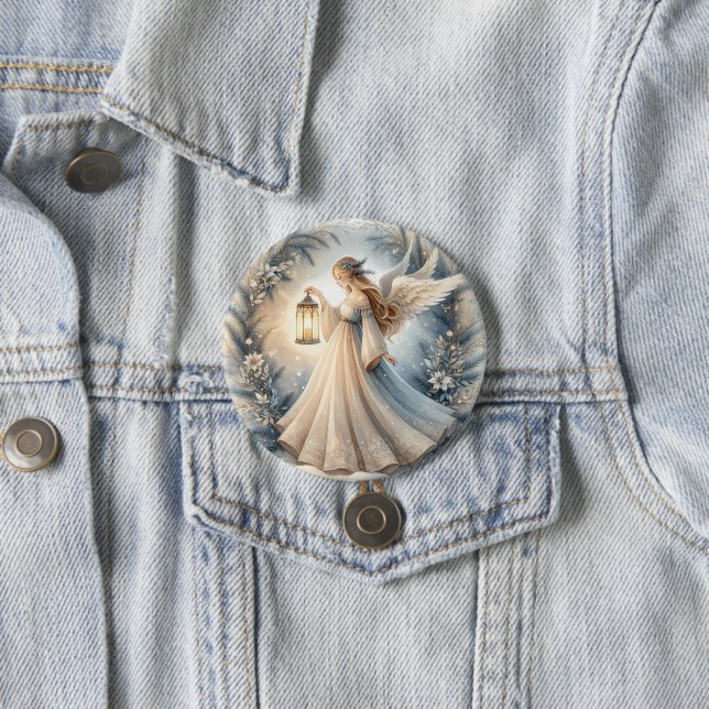 Celestial Winter Angel Lantern of Peace Button (In Situ)