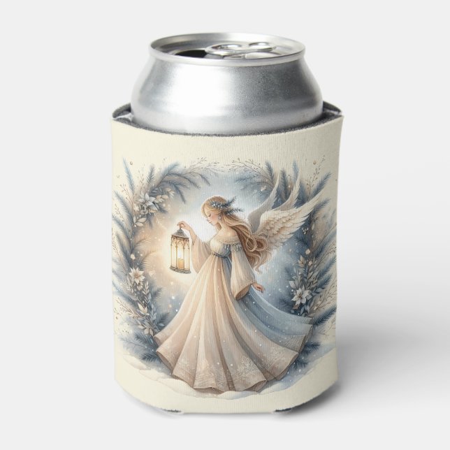 Celestial Winter Angel Lantern of Peace Can Cooler (Can Front)