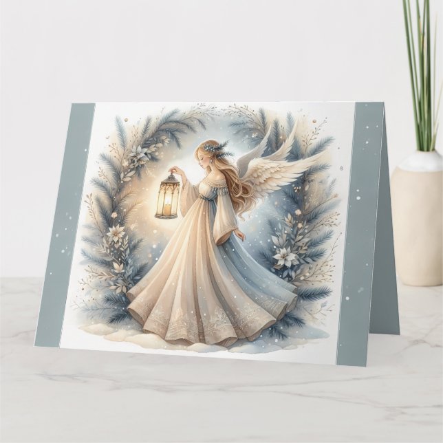 Celestial Winter Angel Lantern of Peace Card (Front)