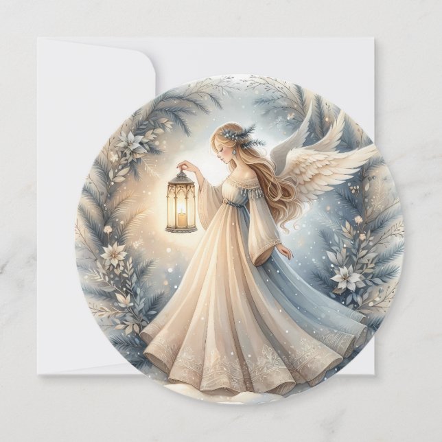 Celestial Winter Angel Lantern of Peace Card (Front)