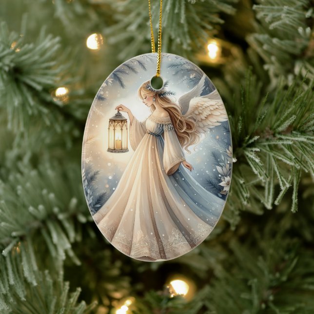 Celestial Winter Angel Lantern of Peace Ceramic Ornament (Tree)