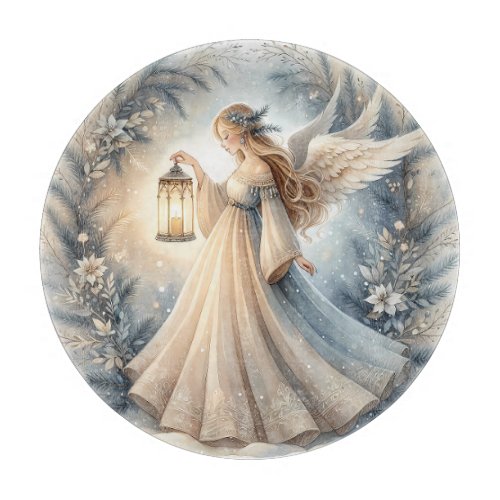 Celestial Winter Angel Lantern of Peace Cutting Board