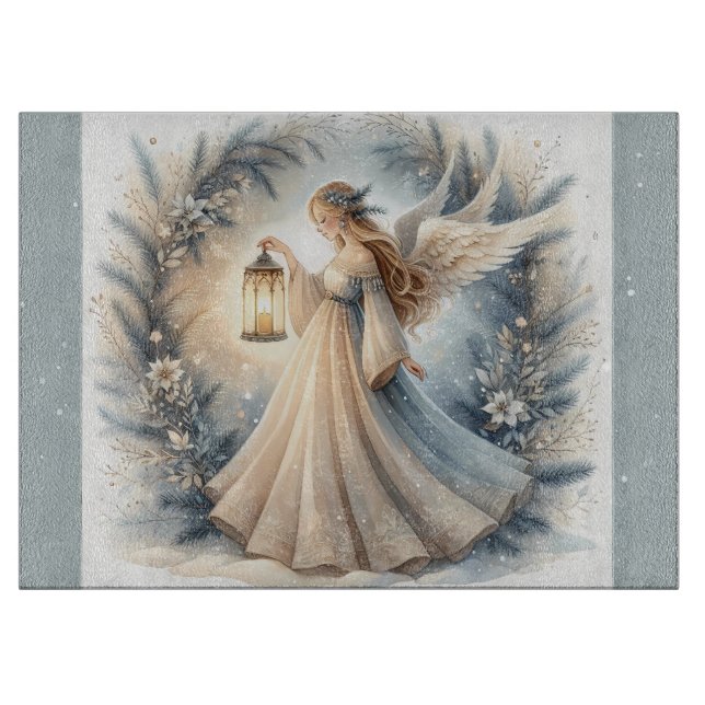 Celestial Winter Angel Lantern of Peace Cutting Board (Front)