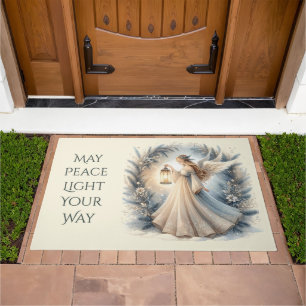 Celestial Winter Angel Lantern of Peace Doormat