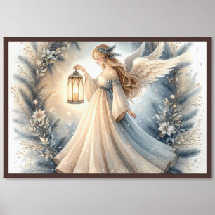 Celestial Winter Angel Lantern of Peace Framed Art