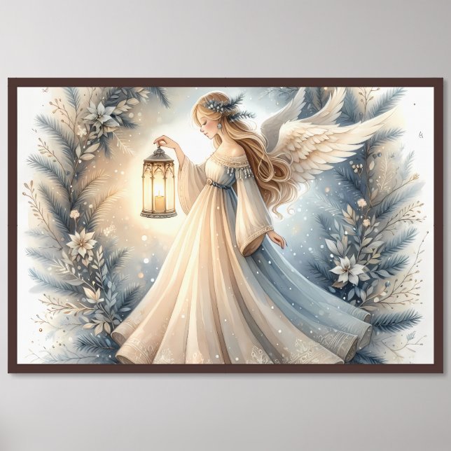 Celestial Winter Angel Lantern of Peace Framed Art (Framed Front)