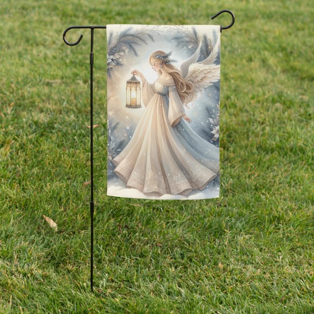 Celestial Winter Angel Lantern of Peace Garden Flag (In SItu)