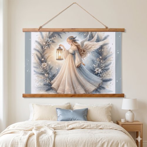 Celestial Winter Angel Lantern of Peace Hanging Tapestry