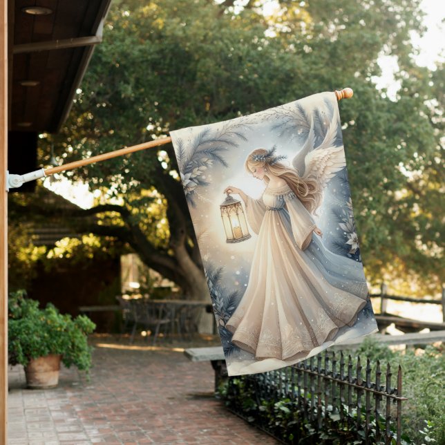 Celestial Winter Angel Lantern of Peace House Flag (In SItu)
