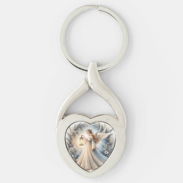Celestial Winter Angel Lantern of Peace Keychain (Front)