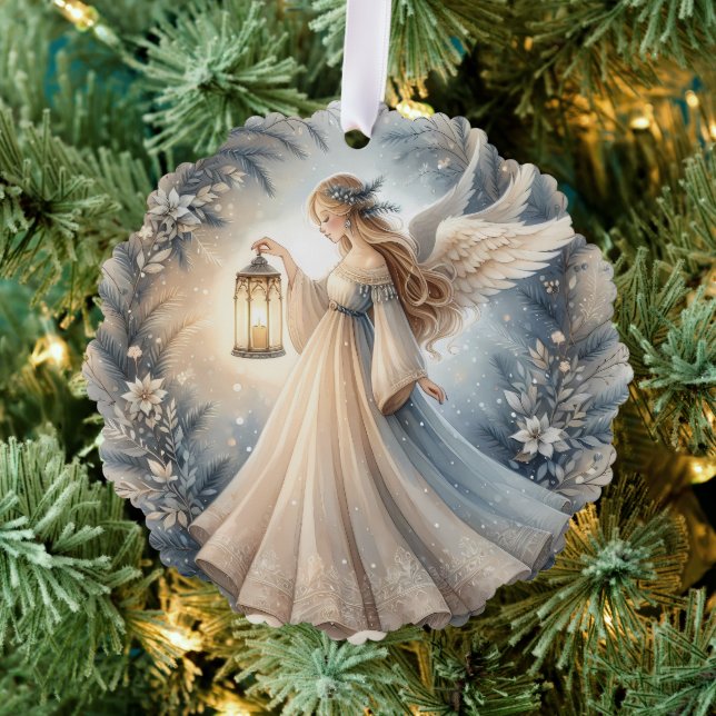Celestial Winter Angel Lantern of Peace Ornament Card (Insitu (Tree))