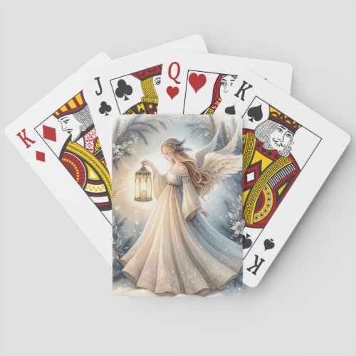 Celestial Winter Angel Lantern of Peace Poker Cards