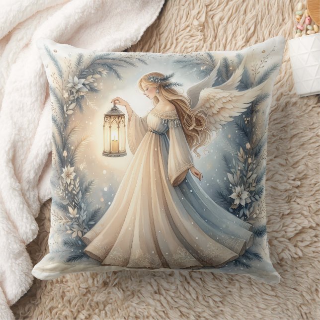 Celestial Winter Angel Lantern of Peace Throw Pillow (Blanket)