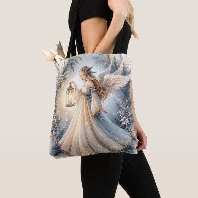 Celestial Winter Angel Lantern of Peace Tote Bag (Close Up)