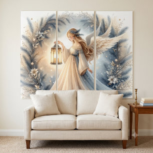Celestial Winter Angel Lantern of Peace Triptych
