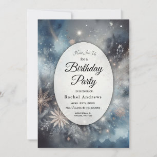Celestial Winter Midnight Sparkle Birthday Party Invitation