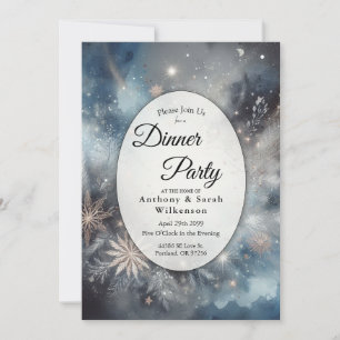 Celestial Winter Midnight Sparkle Dinner Party Invitation